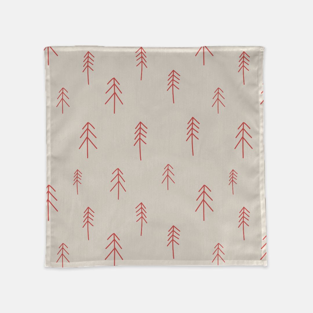 Holiday Cloth Napkins - Red Evergreen Trees