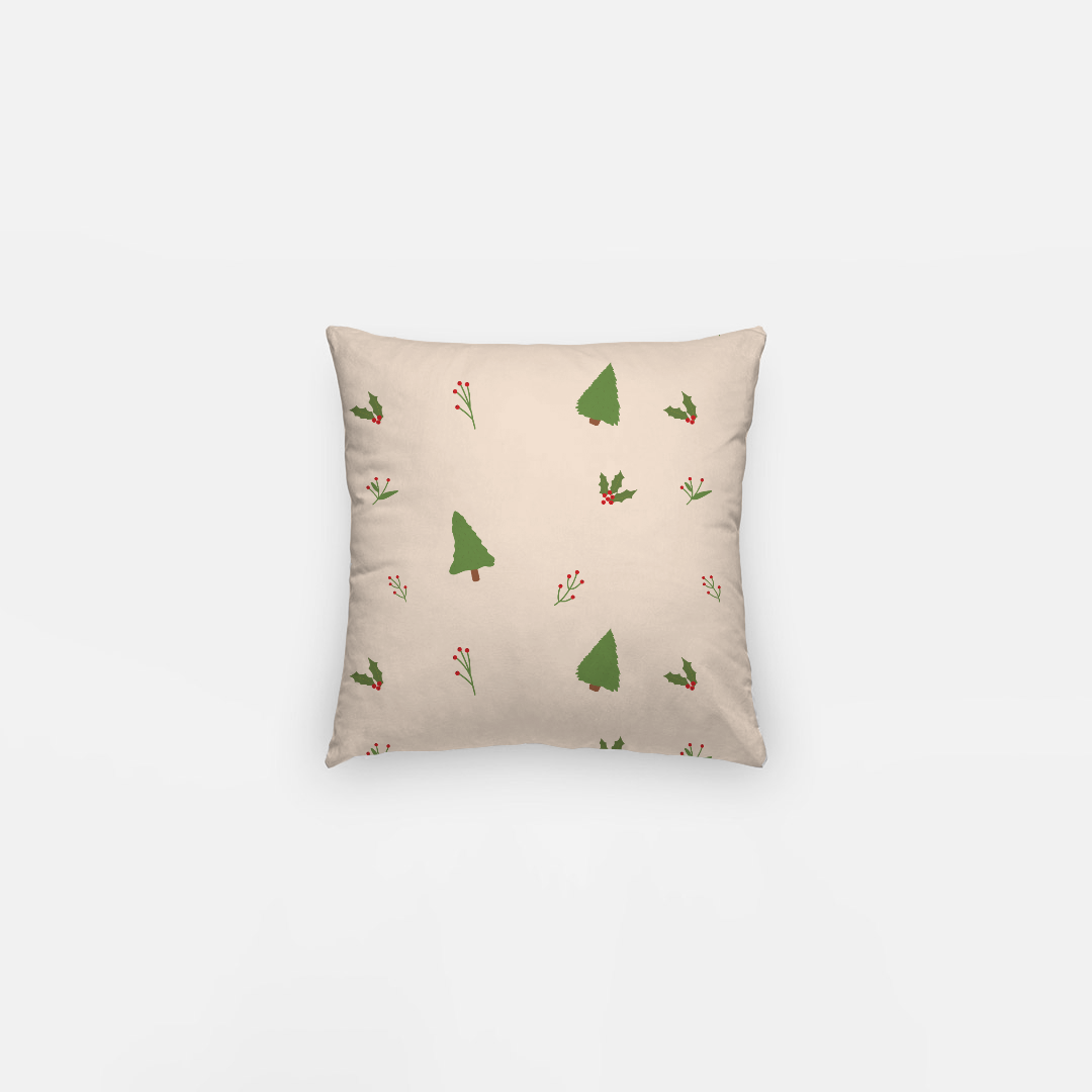 Beige Holiday Polyester Pillowcase - Evergreen Trees