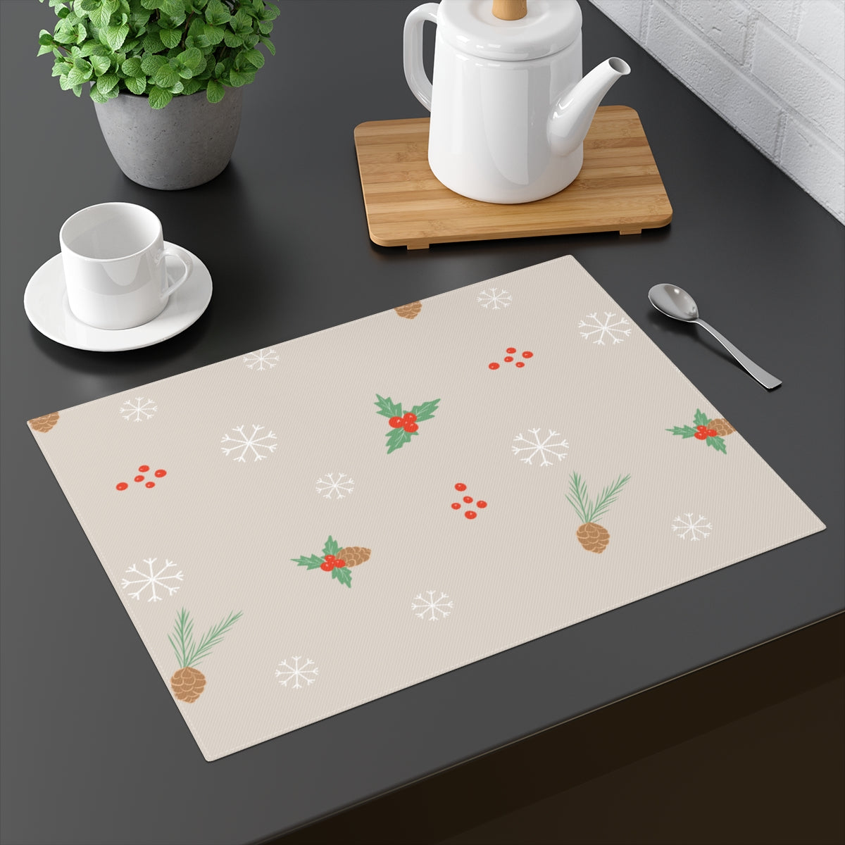 Holiday Table Placemat - Pinecones & Snowflakes