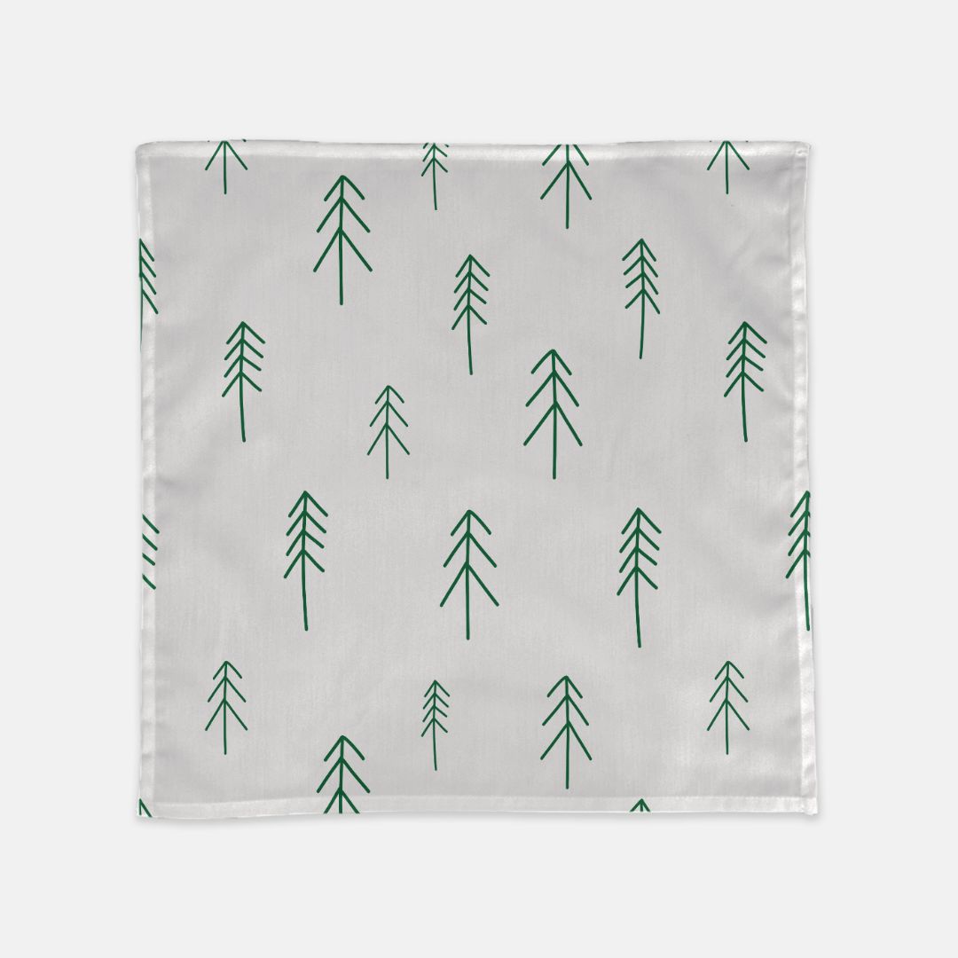 White Holiday Cloth Napkins - Evergreen Trees