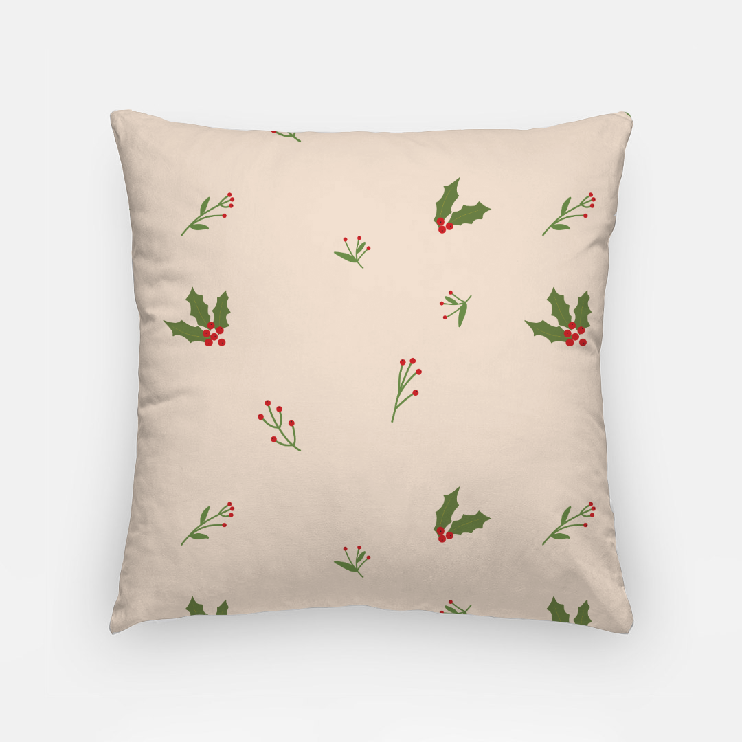 18x18 Beige Holiday Polyester Pillowcase - Holly