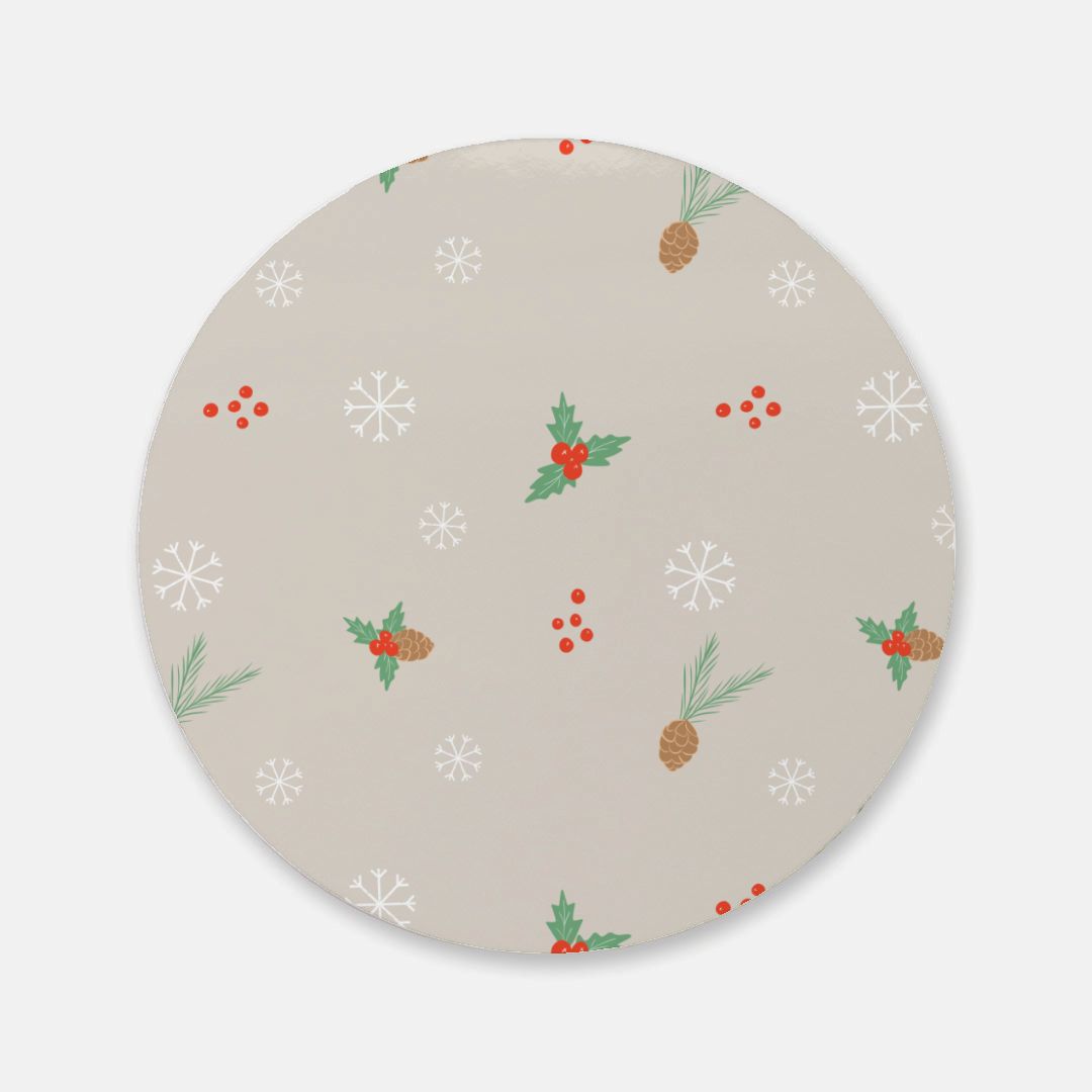 Round Cork Back Coaster - Pinecones & Snowflakes