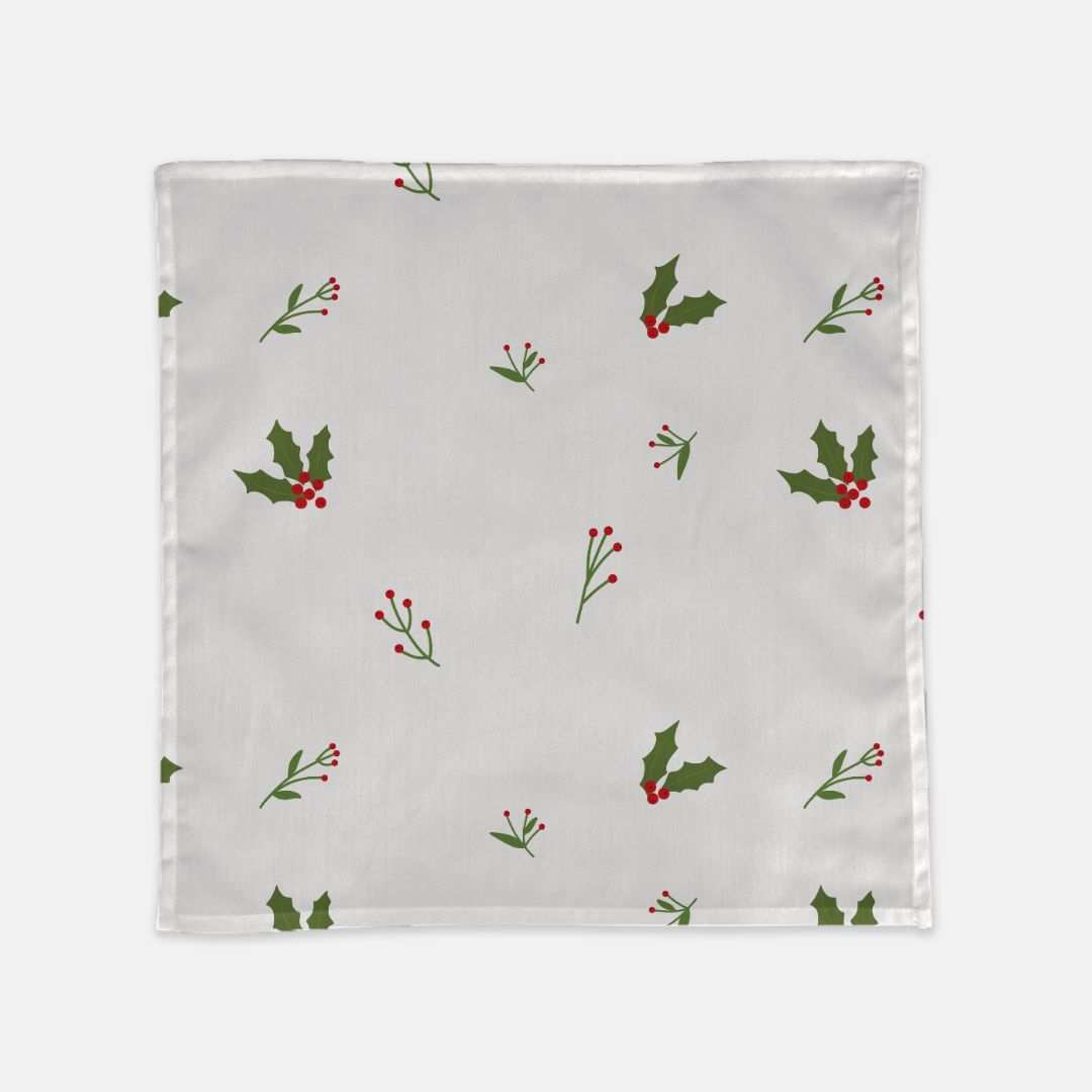 White Holiday Cloth Napkins - Holly