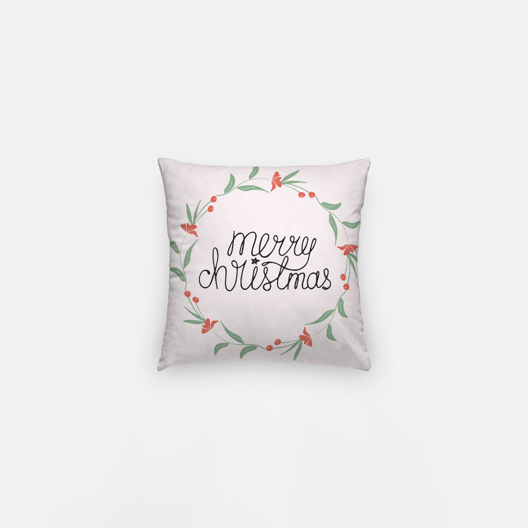 10x10 Holiday Polyester Pillowcase - Colorful Merry Christmas Wreath