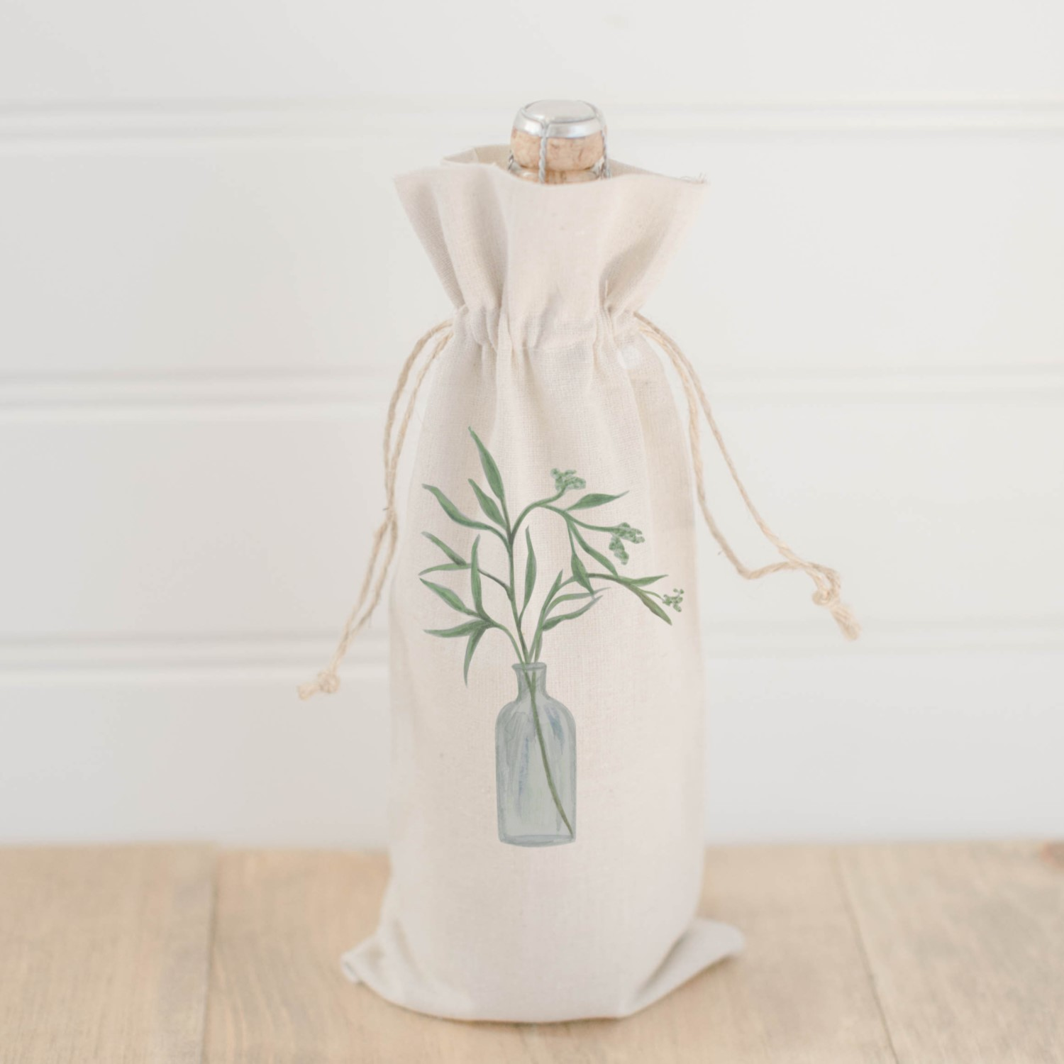 Eucalyptus Vase Watercolor Wine Bag