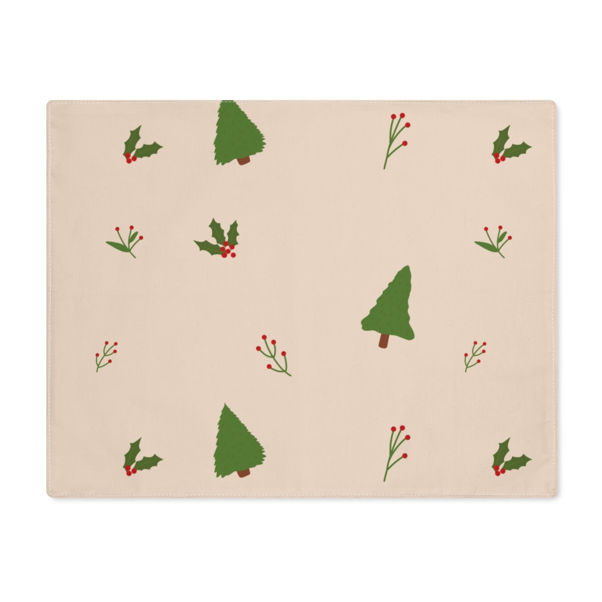 Beige Holiday Table Placemat - Evergreen Trees & Holly