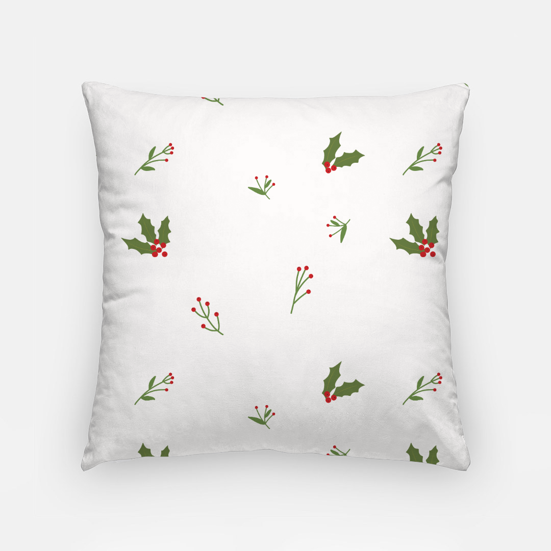 18x18 White Holiday Polyester Pillowcase - Holly