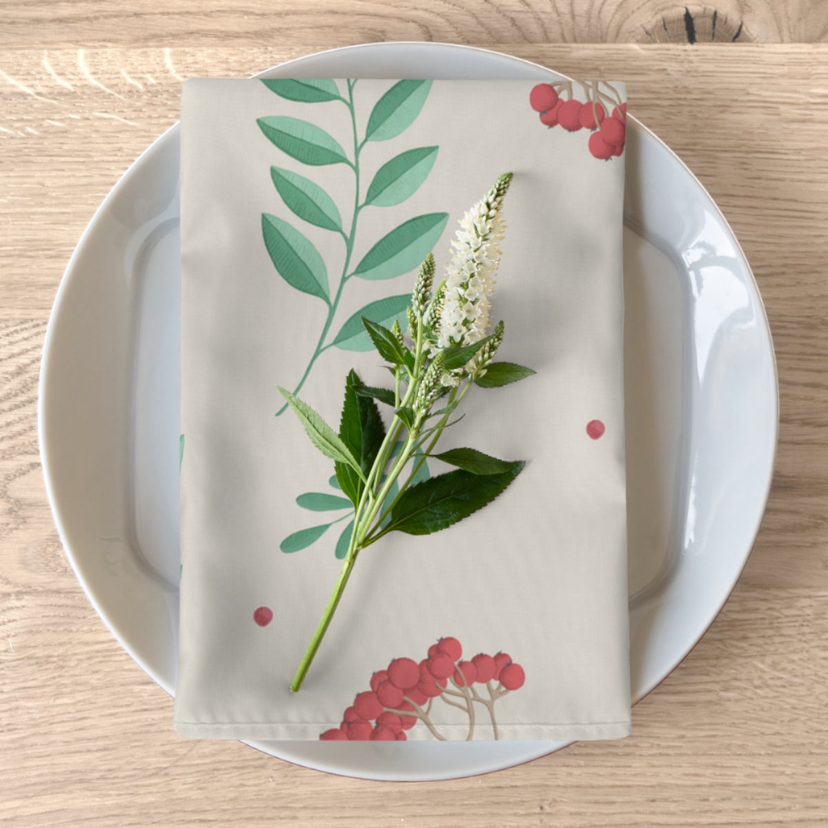 Holiday Napkins - Red & Green Evergreens