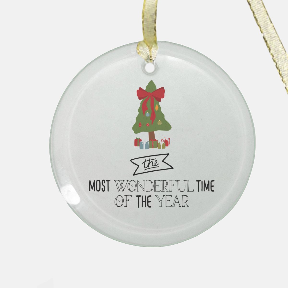 Round Clear Glass Holiday Ornament - Most Wonderful Time