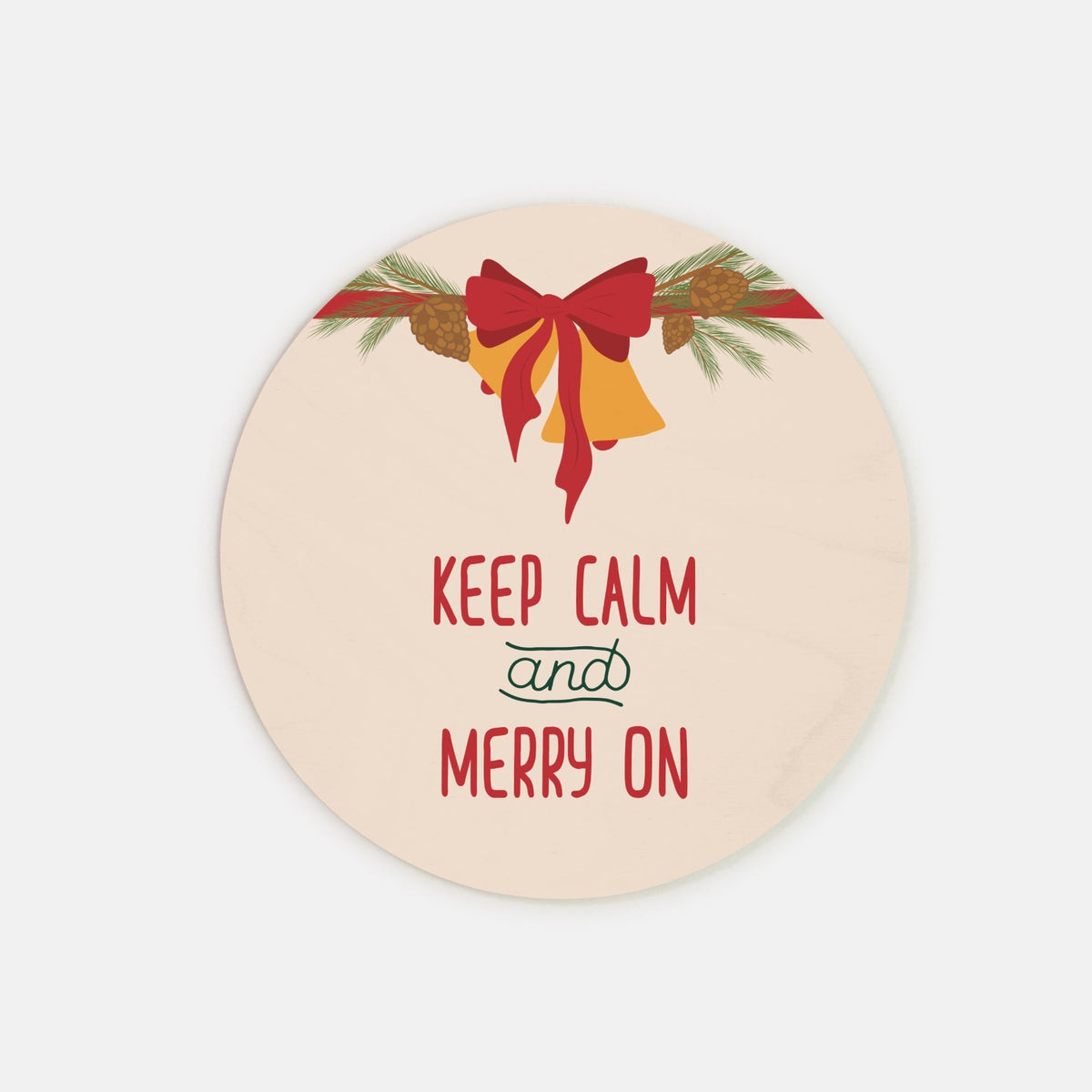 8" Round Wood Sign - Christmas Bow & Bell
