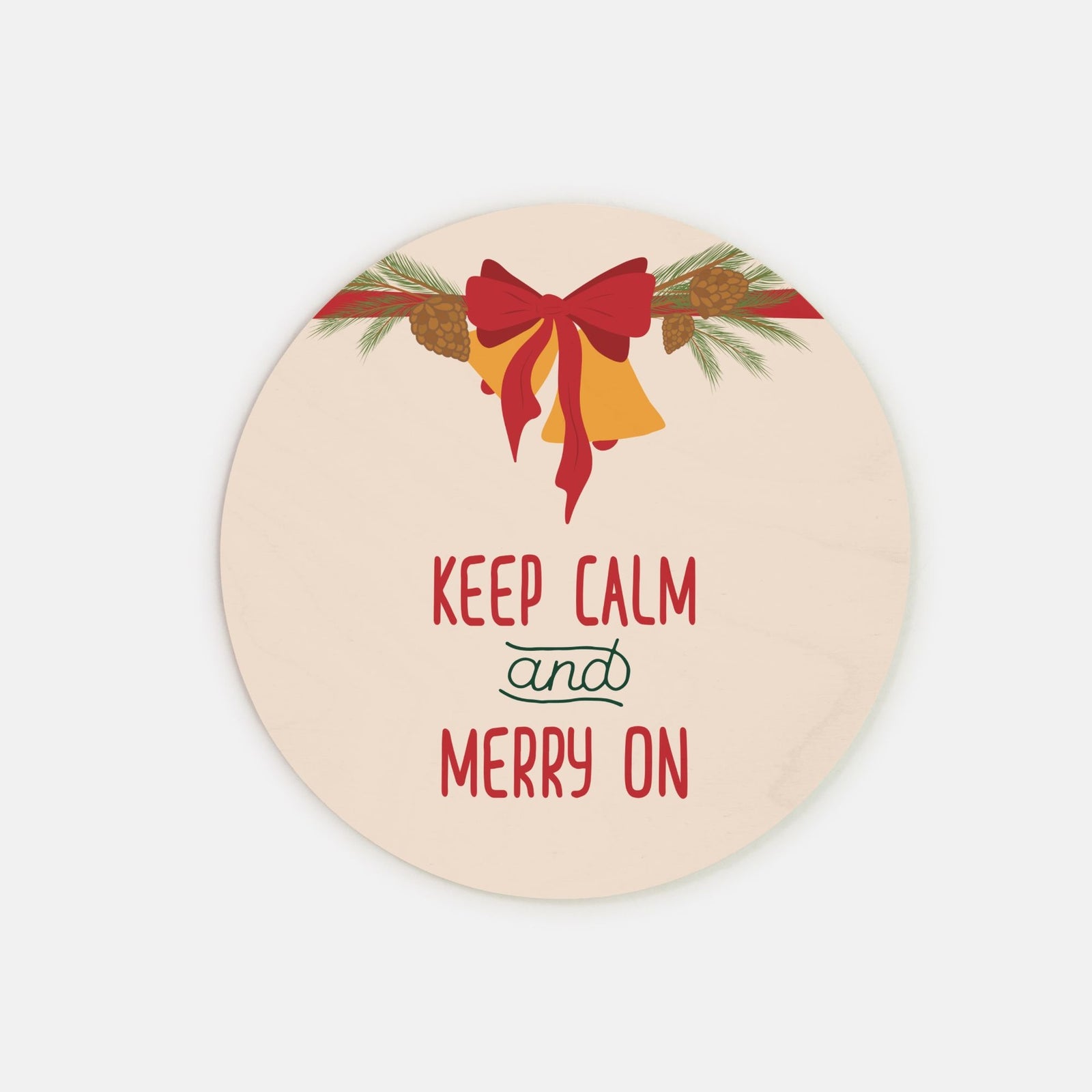 8" Round Wood Sign - Christmas Bow & Bell