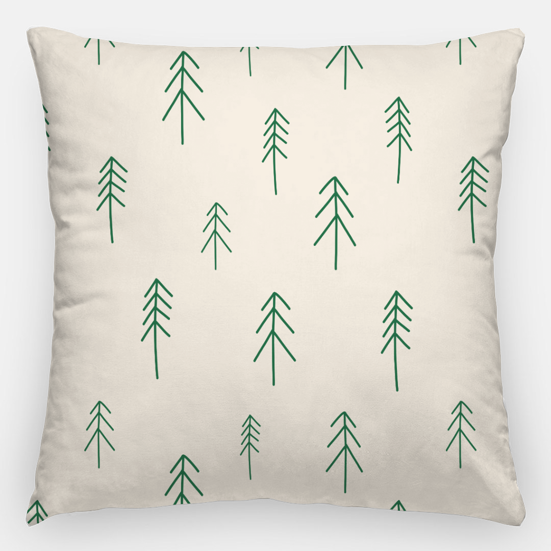 24x24 Beige Holiday Polyester Pillowcase - Evergreen Trees