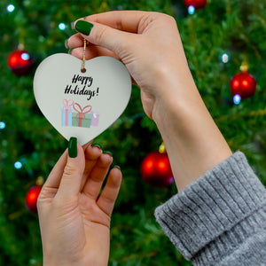 Ceramic Holiday Ornament - Happy Holiday & Presents