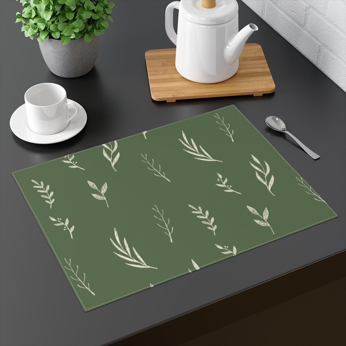 Green Holiday Table Placemat - White Garland