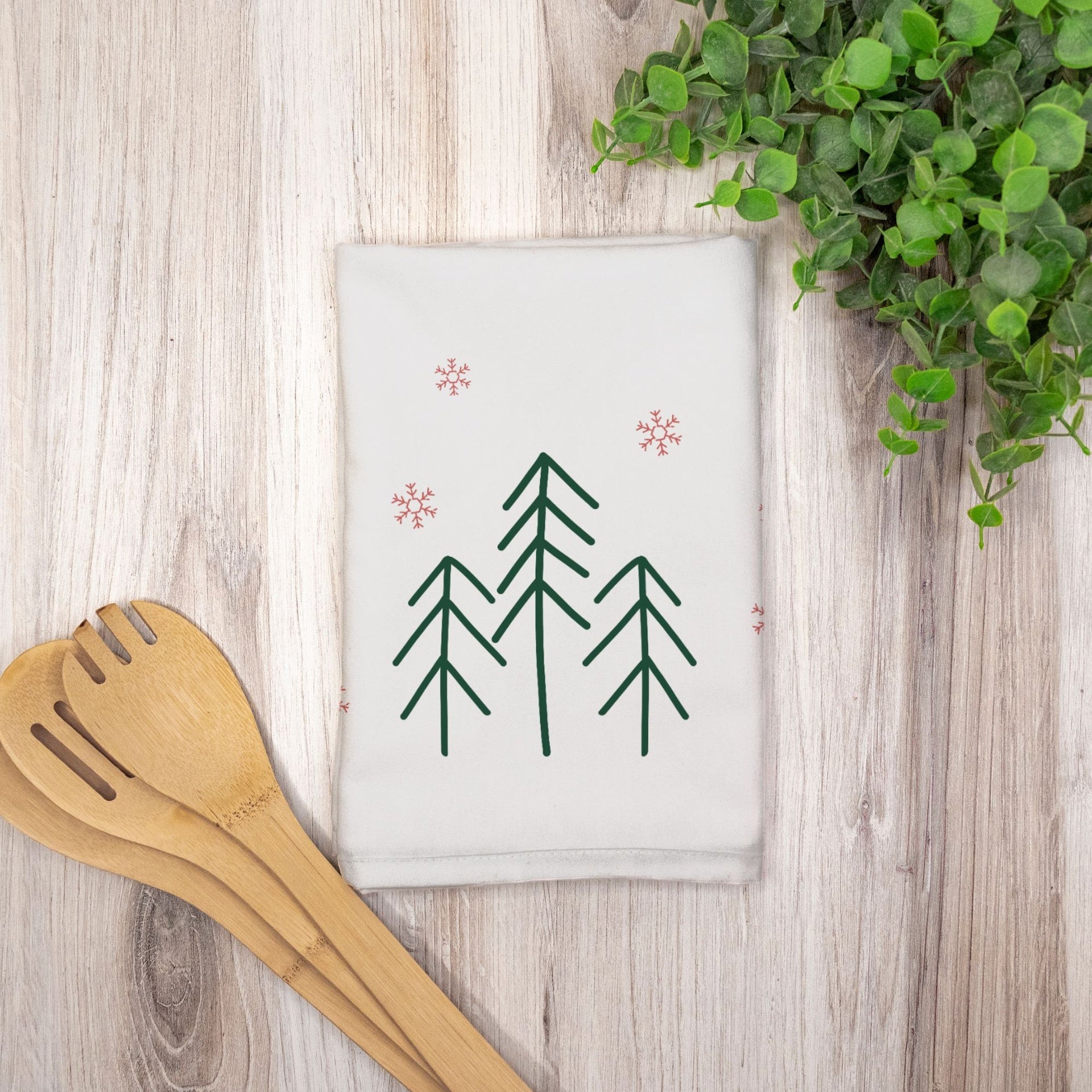 Holiday Hostess Towel - Evergreen Trees & Red Snowflakes