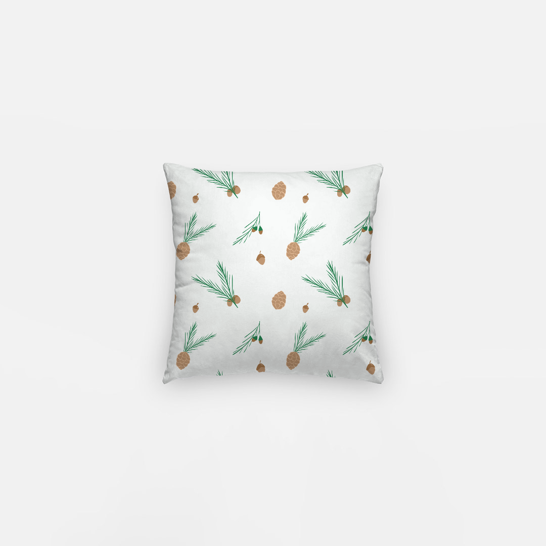 10"x10" White Holiday Polyester Pillowcase - Pinecones & Acorns