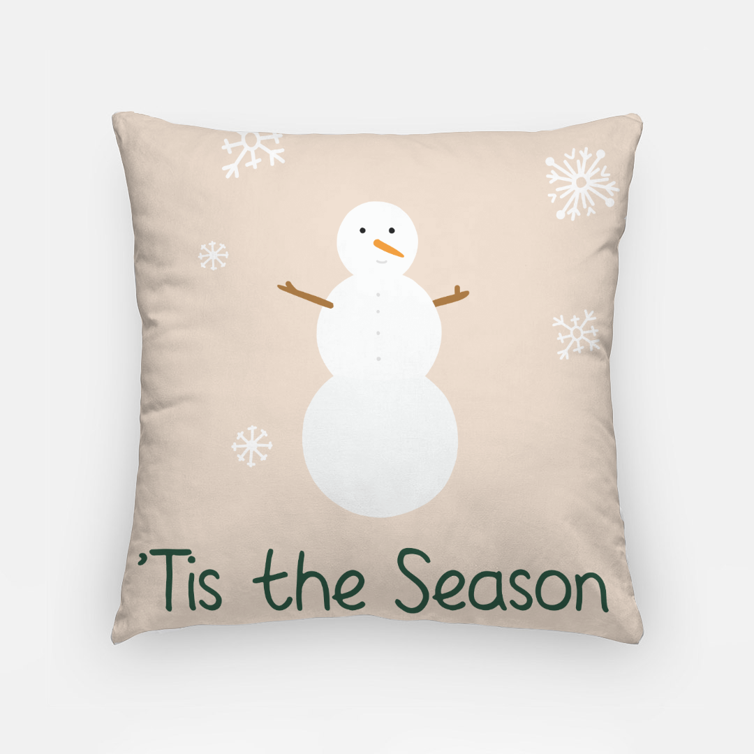 18"x18" Holiday Polyester Pillowcase - Tis the Season Snowman