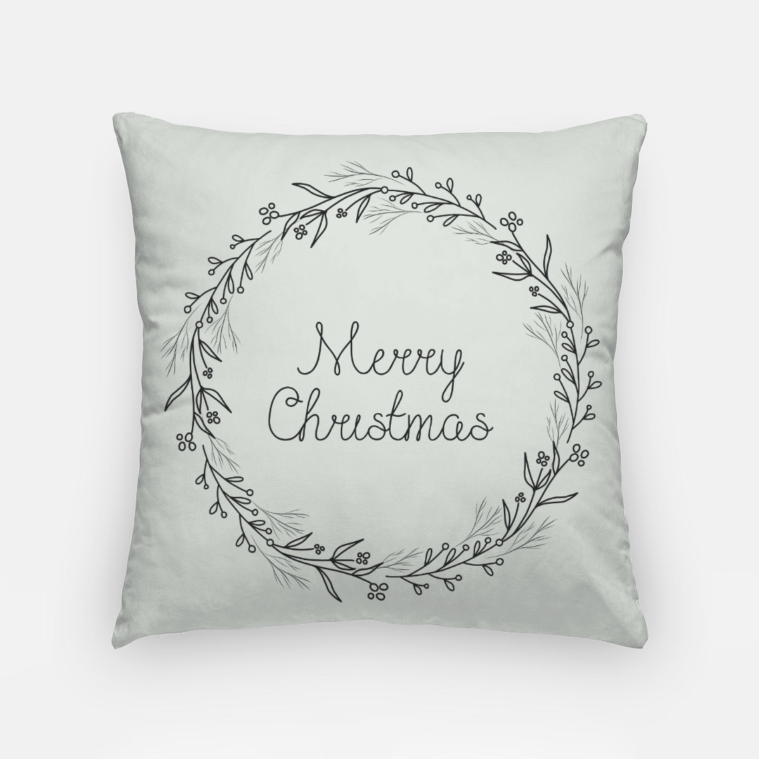18"x18" Holiday Polyester Pillowcase - Black Merry Christmas Wreath