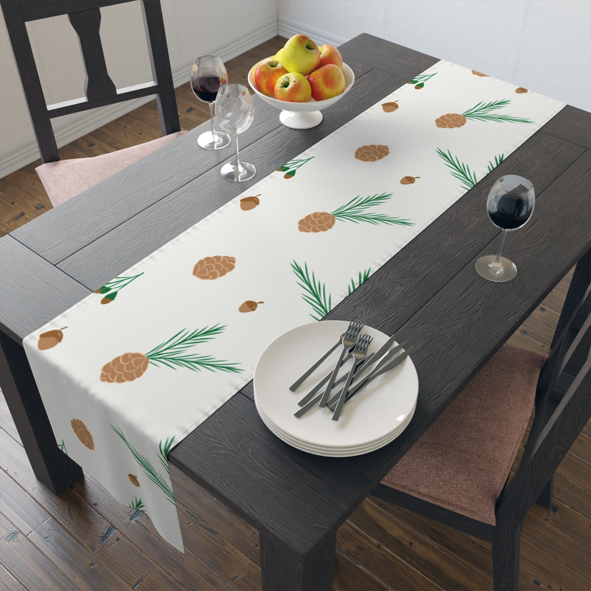 Holiday Table Runner - Pinecones & Acorns