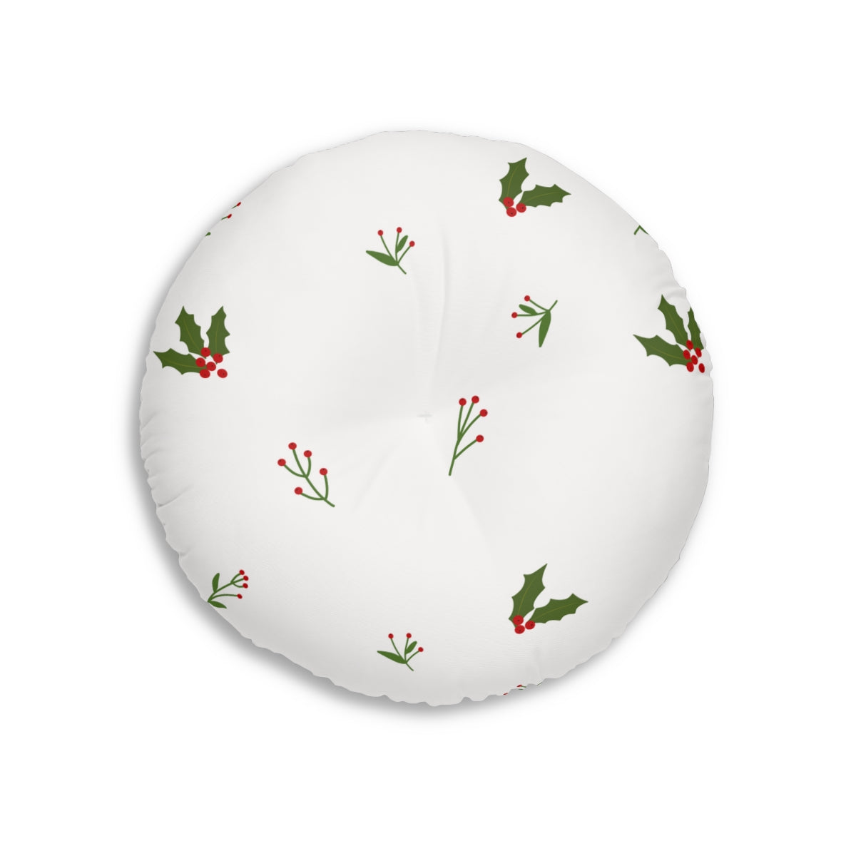 White Round Tufted Holiday Floor Pillow - Holly