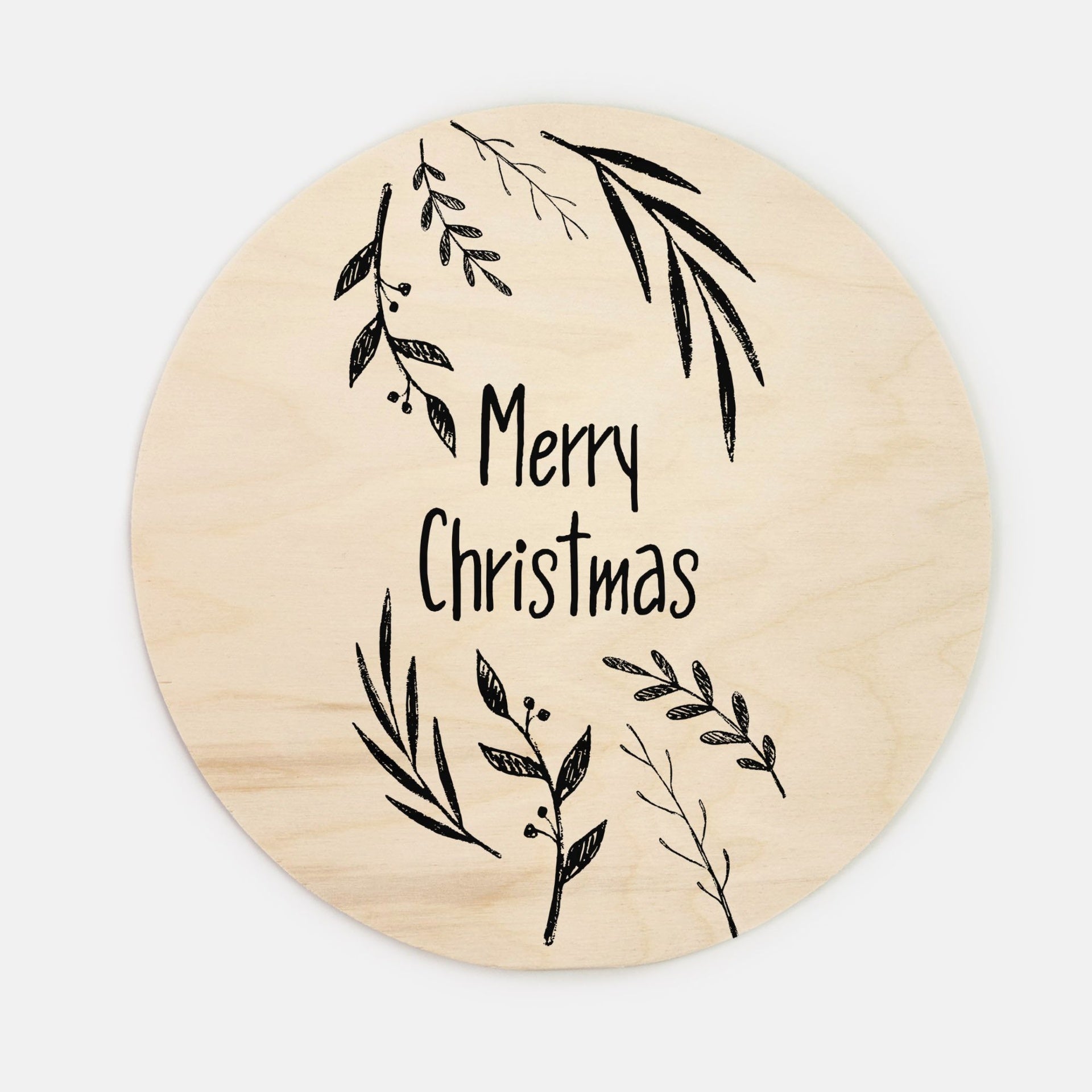 10" Round Wood Sign - Merry Christmas Garland