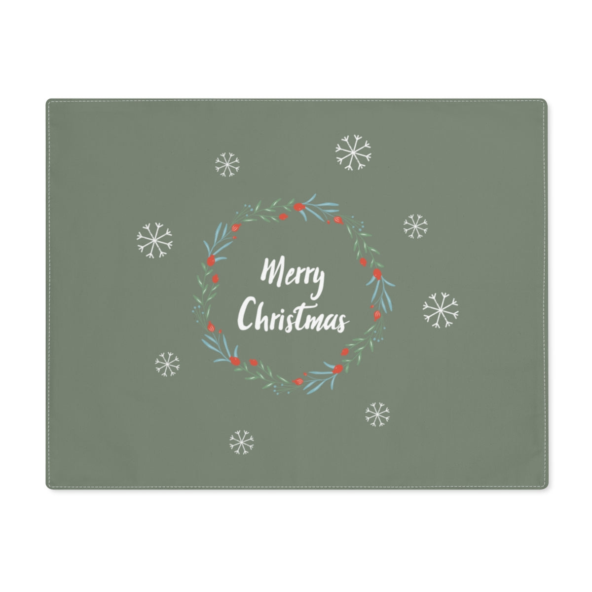Holiday Table Placemat - Colorful Merry Christmas Wreath & Snowflakes