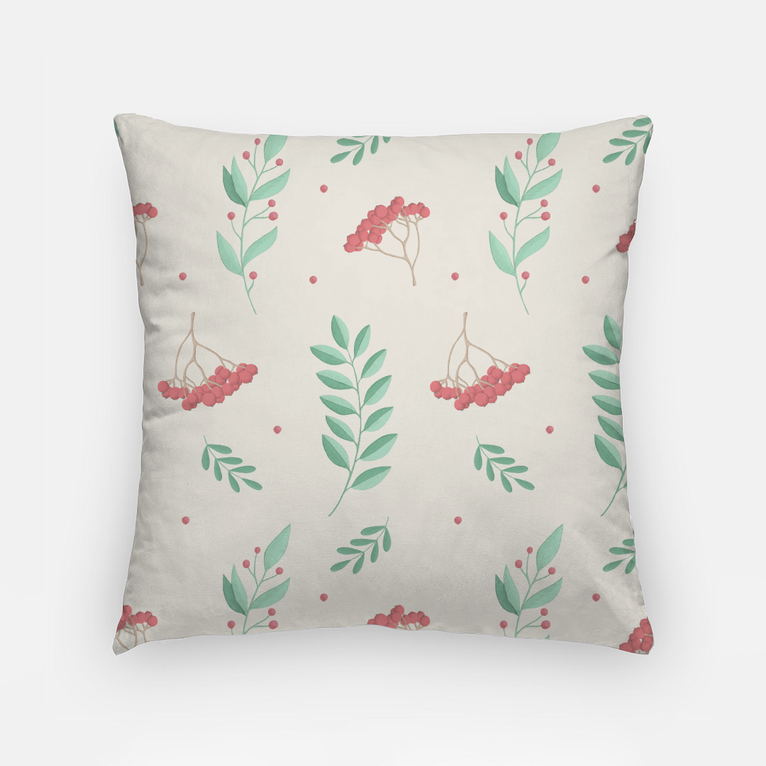 18"x18" Holiday Polyester Pillowcase - Large Red & Green Holly