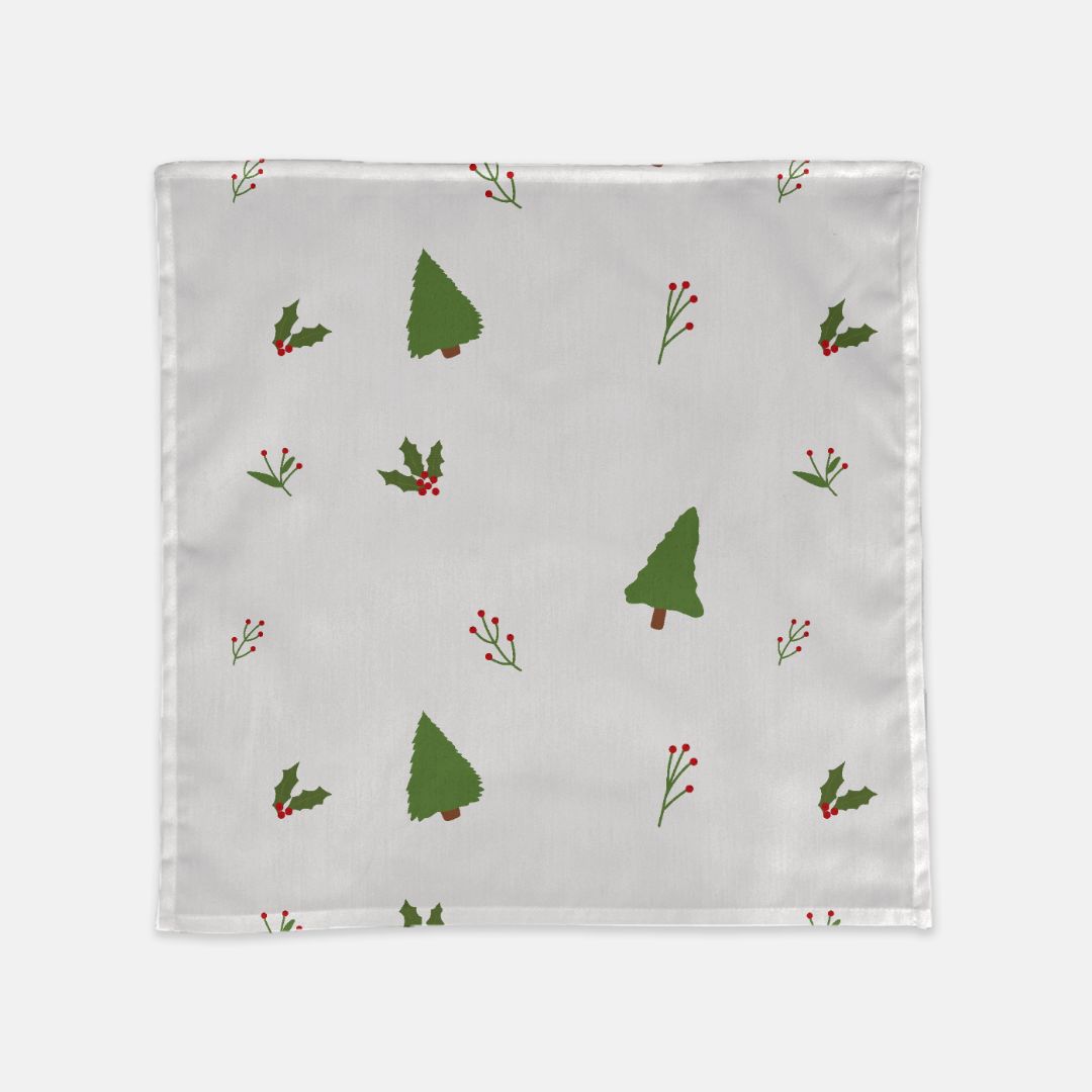 White Holiday Cloth Napkins - Evergreen Trees