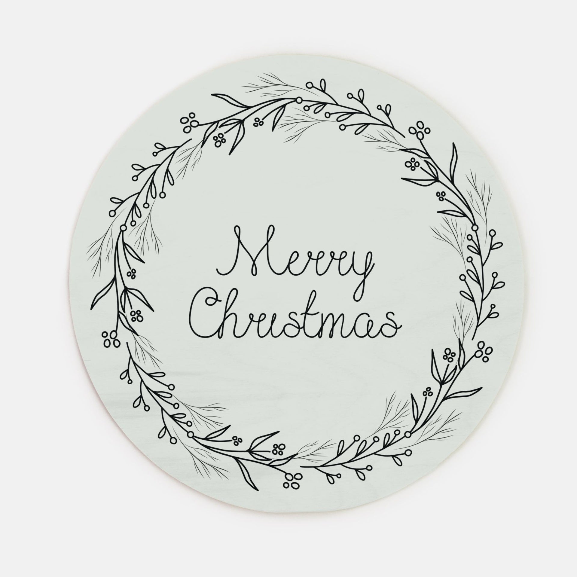 10" Round Wood Sign - Black Merry Christmas Wreath