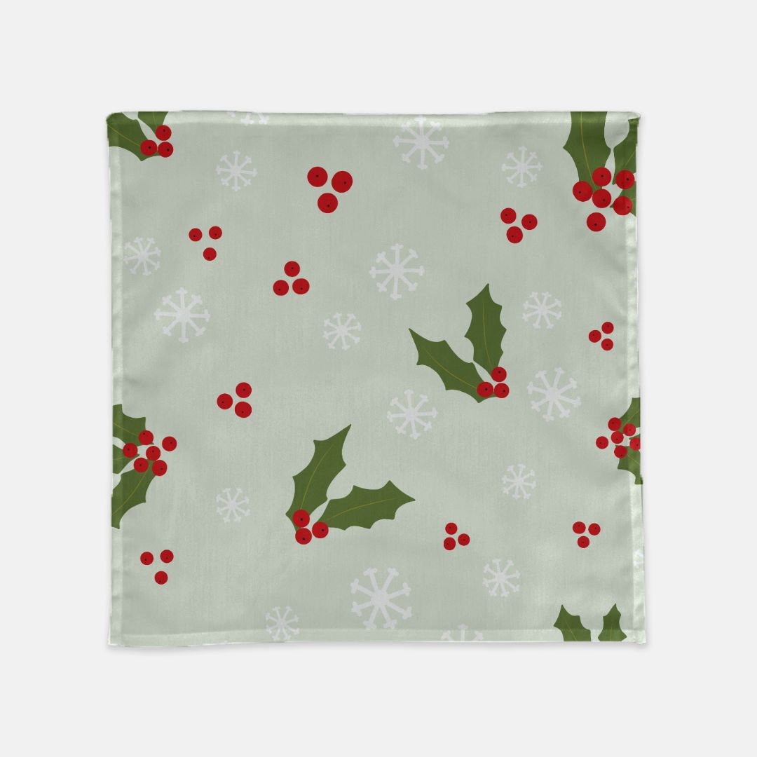 Holiday Cloth Napkins - Holly & Snowflakes
