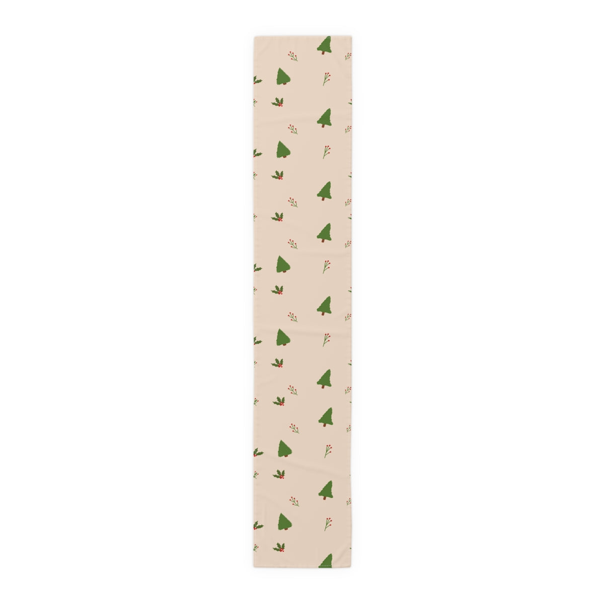 Beige Holiday Table Runner - Holly & Evergreen Trees
