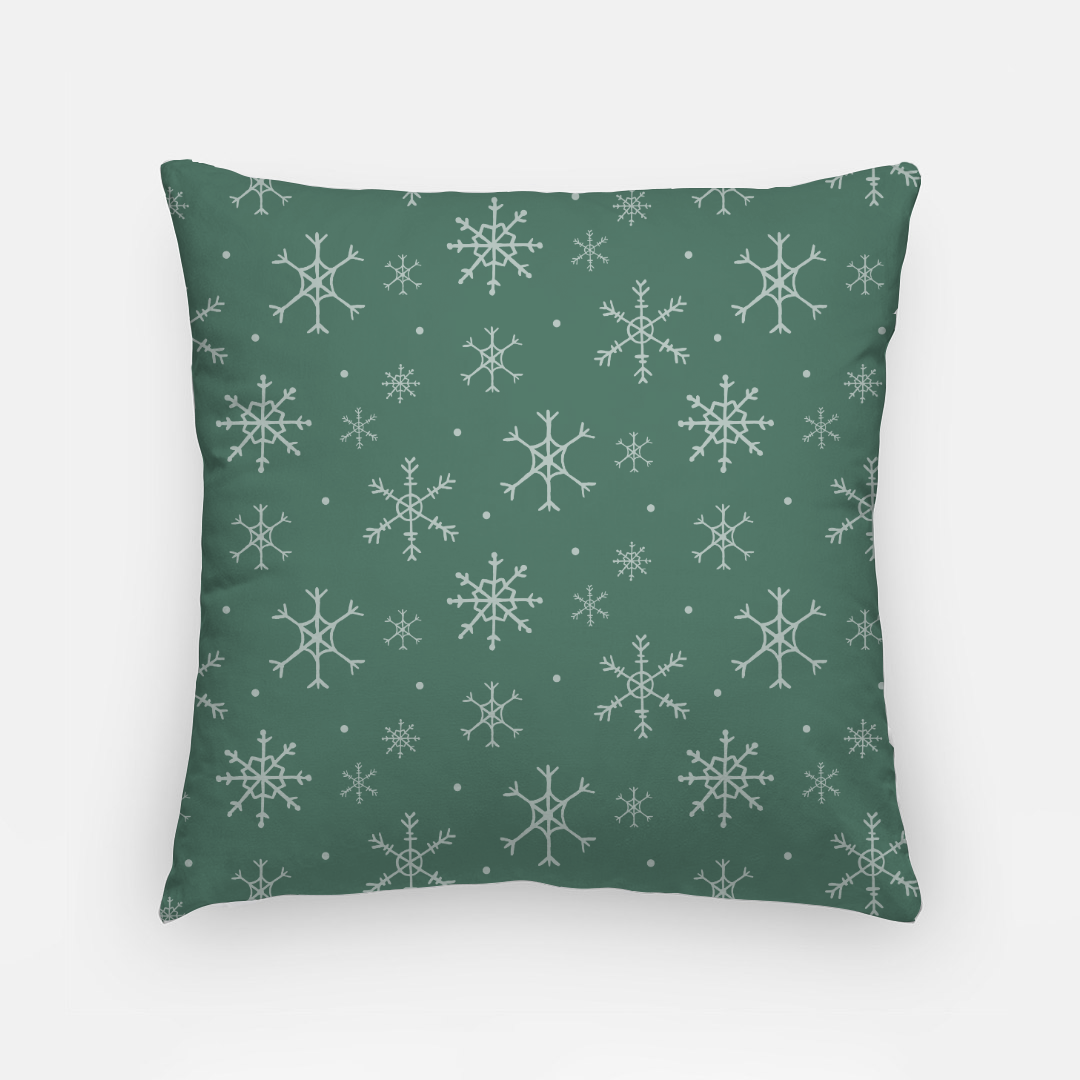 18x18 Green Holiday Polyester Pillowcase - Snowflakes
