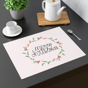 Holiday Table Placemat - Colorful Merry Christmas Wreath