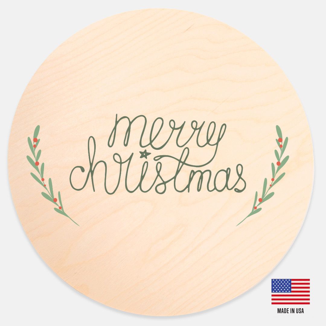 12" Round Wood Sign - Merry Christmas
