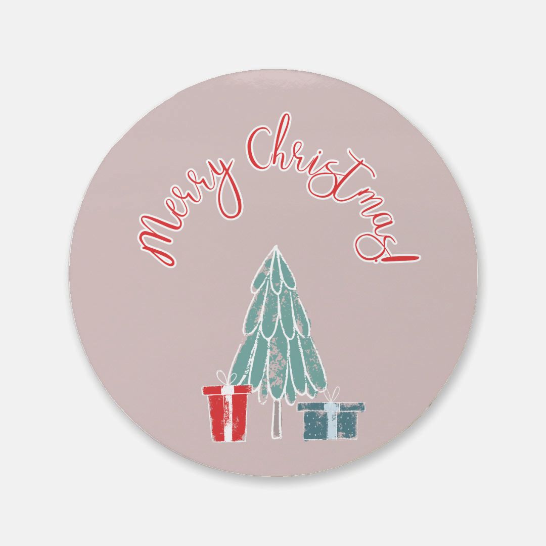 Round Cork Back Coaster - Merry Christmas Presents