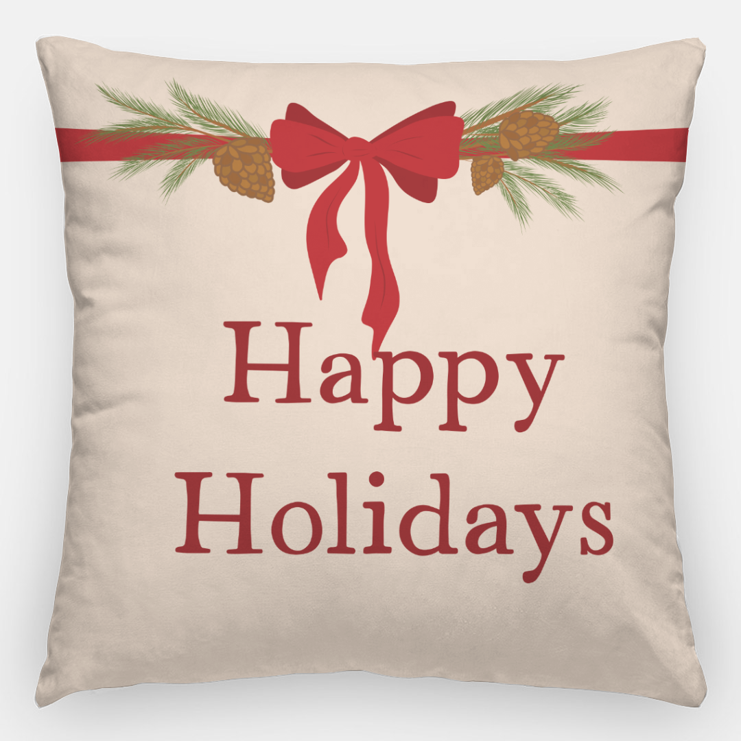 24x24 Holiday Polyester Pillowcase - Happy Holidays Bow