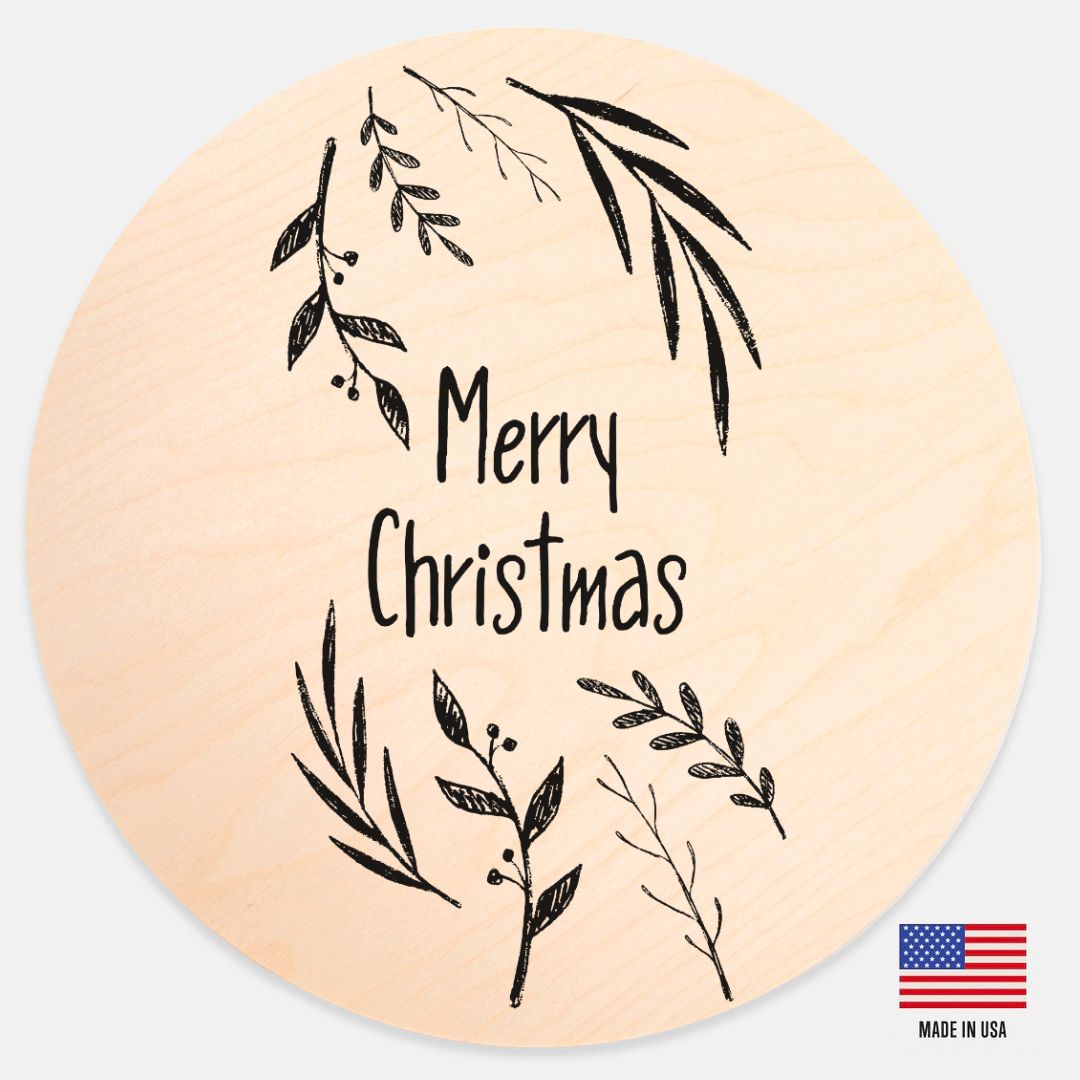 12" Round Wood Sign - Merry Christmas Garland