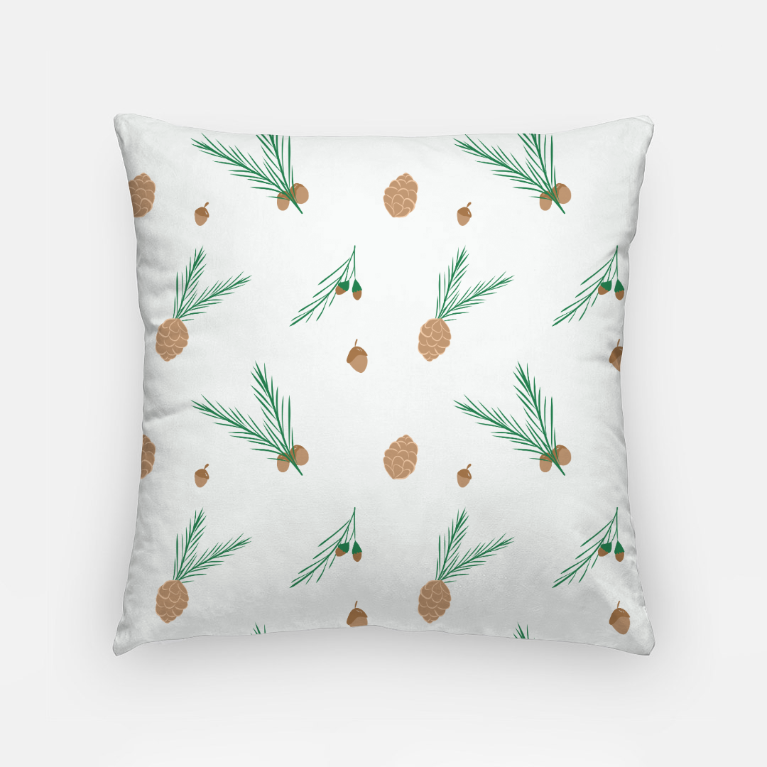 18x18 White Holiday Polyester Pillowcase - Pinecones & Acorns