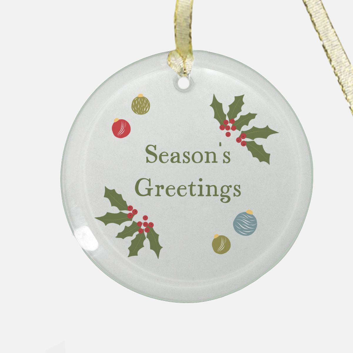 Round Clear Glass Holiday Ornament - Season's Greetings