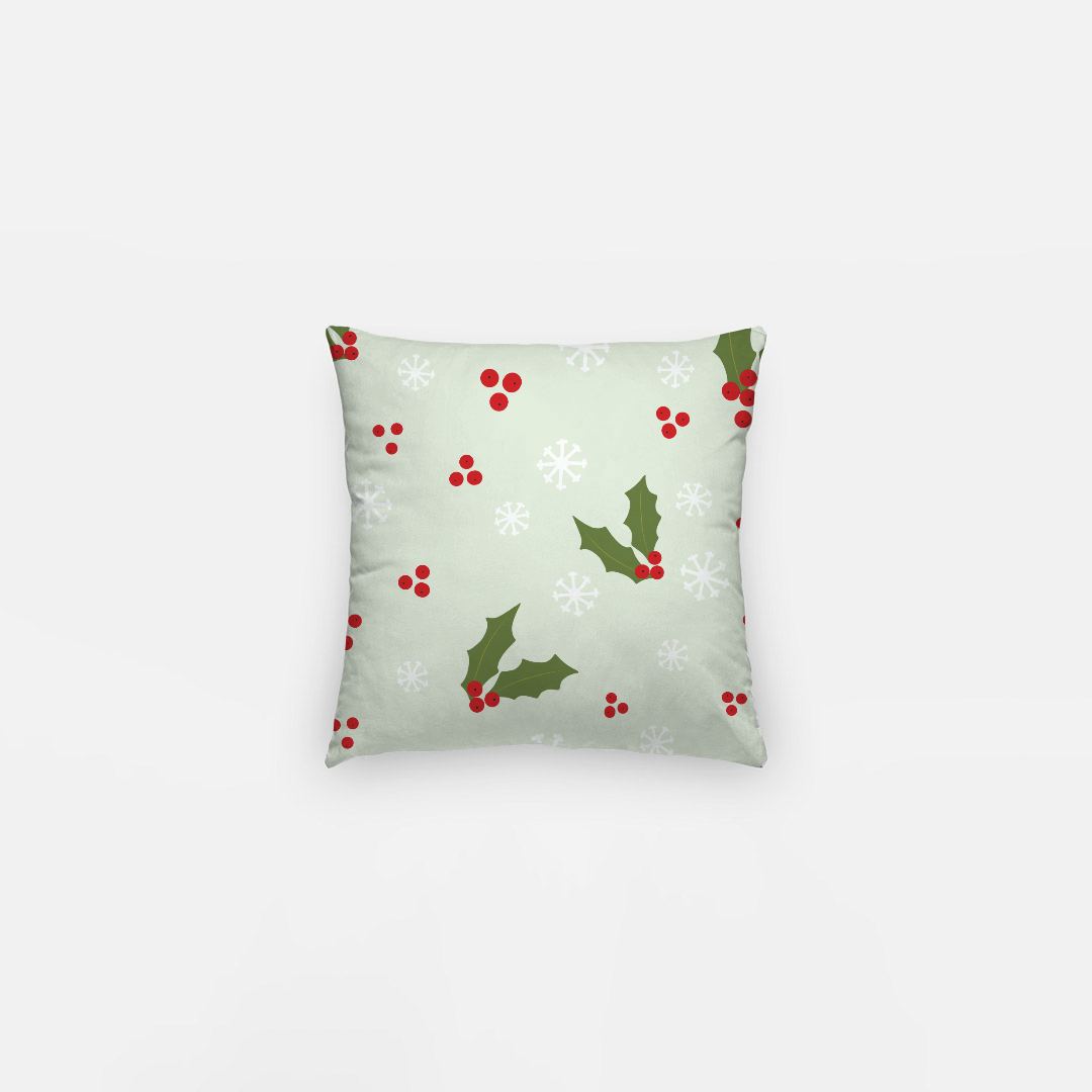10x10 Holiday Polyester Pillowcase - Holly & Snowflakes