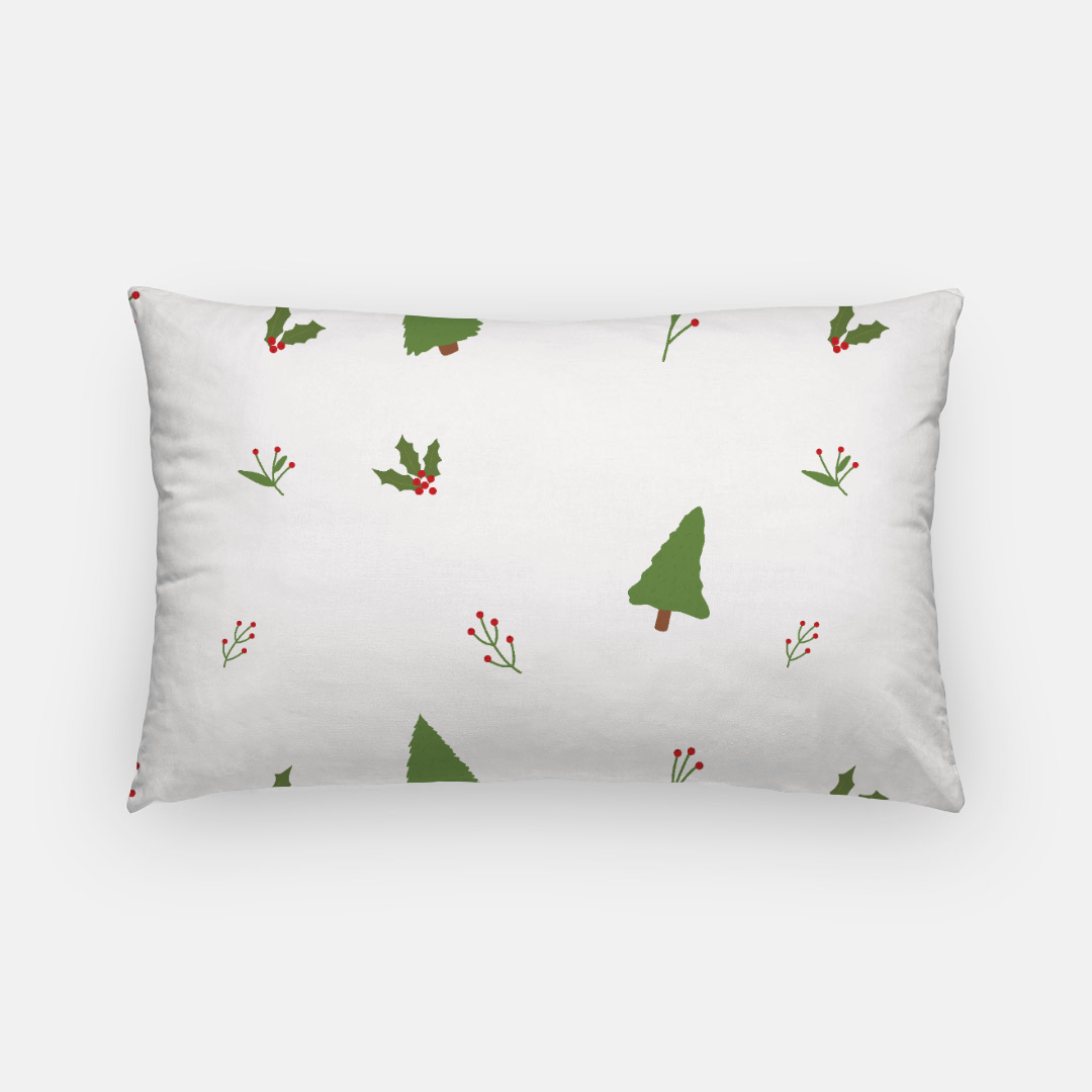 White Holiday Lumbar Pillowcase - Evergreen Trees