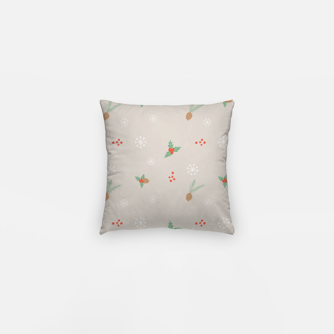 10"x10" Holiday Polyester Pillowcase - Pinecones & Snowflakes