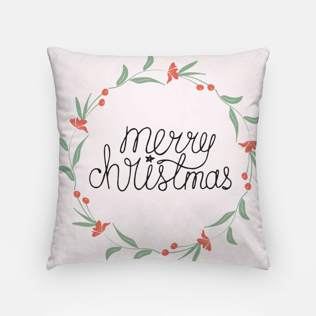 18"x18" Holiday Polyester Pillowcase - Colorful Merry Christmas Wreath