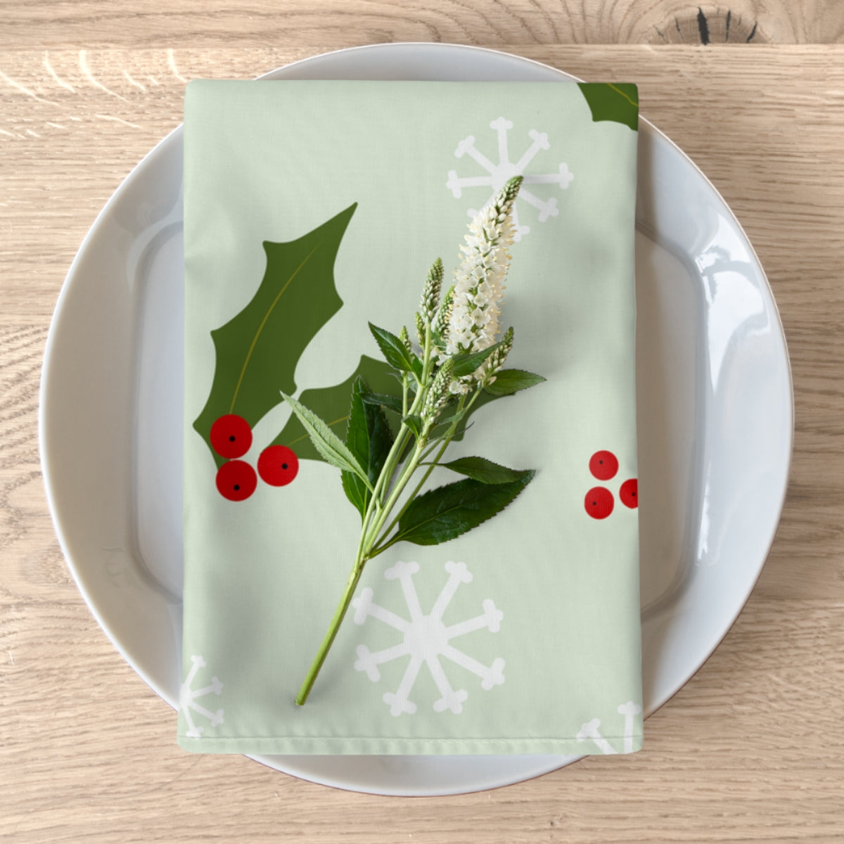 Holiday Napkins - Holly & Snowflakes