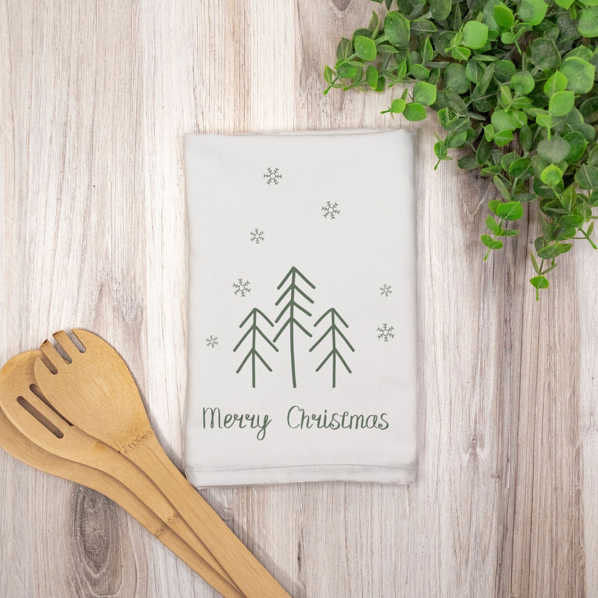 Holiday Hostess Towel - Merry Christmas Evergreen Trees