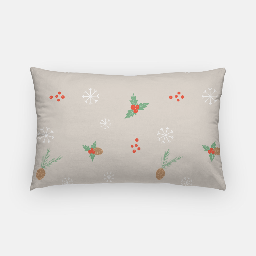 Holiday Lumbar Pillowcase - Pinecones & Snowflakes