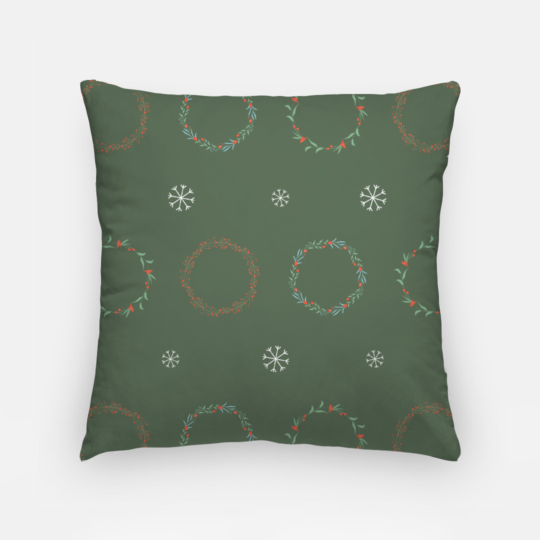 18x18 Holiday Polyester Pillowcase - Wreaths
