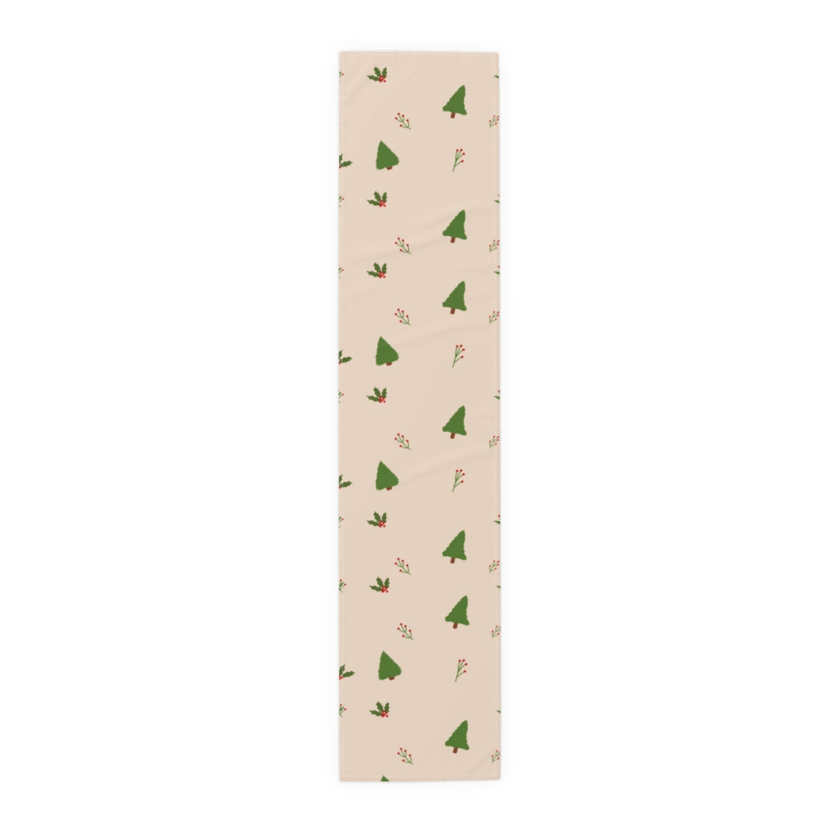 Beige Holiday Table Runner - Holly & Evergreen Trees