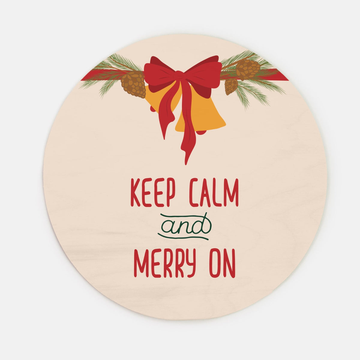 10" Round Wood Sign - Christmas Bell & Bow