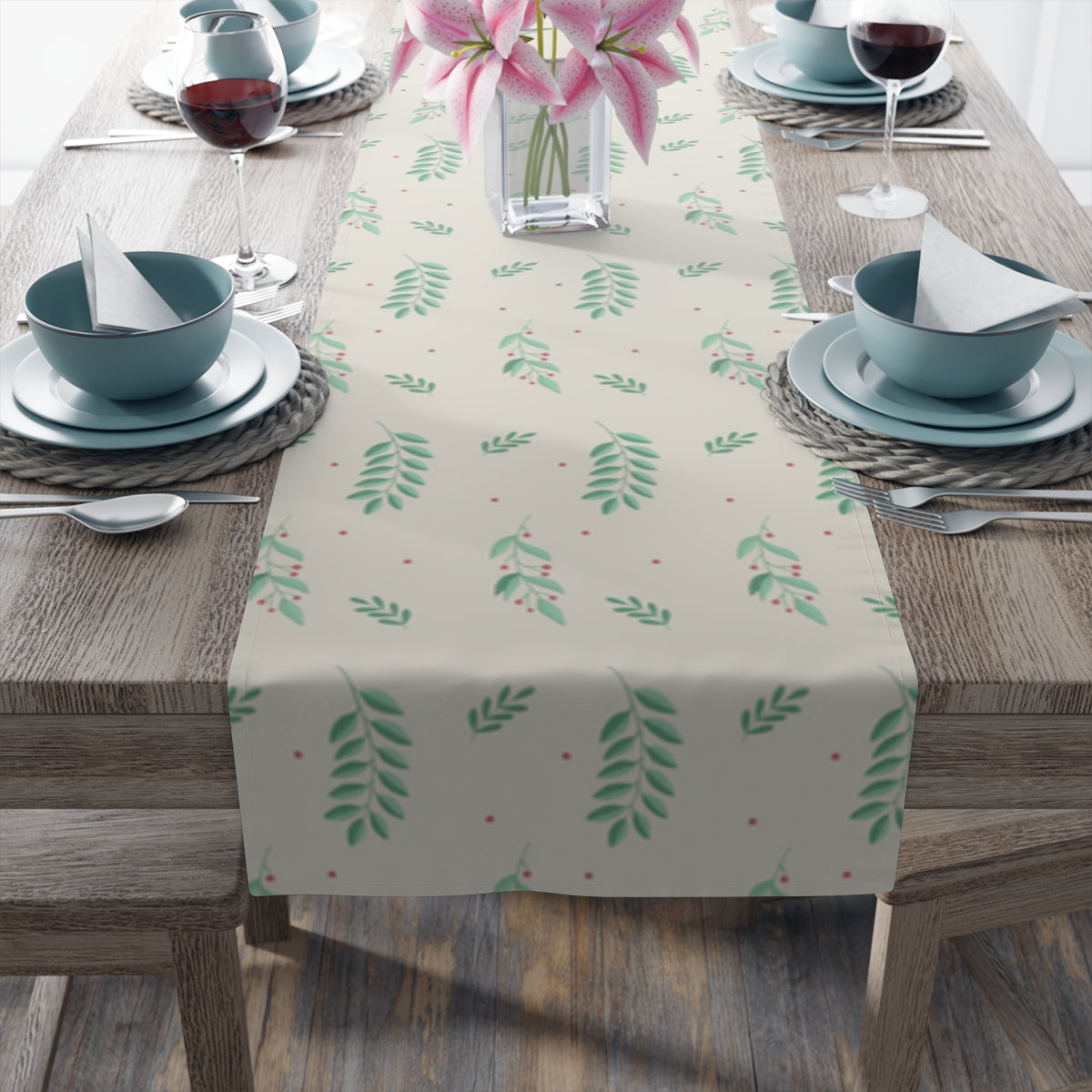 White Holiday Table Runner - Small/Large Evergreens